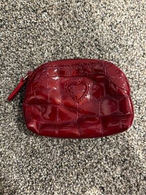Brighton Red Heart-Embossed Patent Cosmetic Pouch